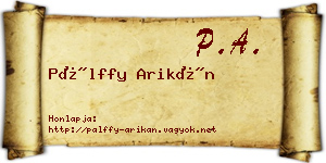 Pálffy Arikán névjegykártya